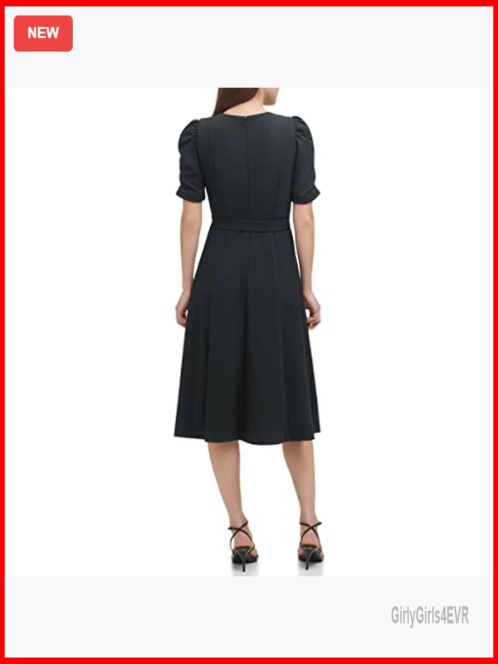 Jewel Neck Scuba Crepe Midi Dress - Fit and Flare - Picture 3 of 5